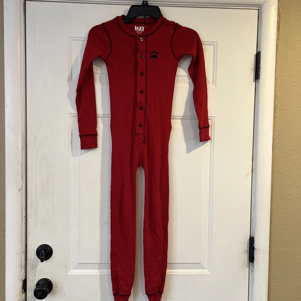 Lazy One Red Long‎ John 100% Cotton  Drop Drawers Pajamas Youth Size 6